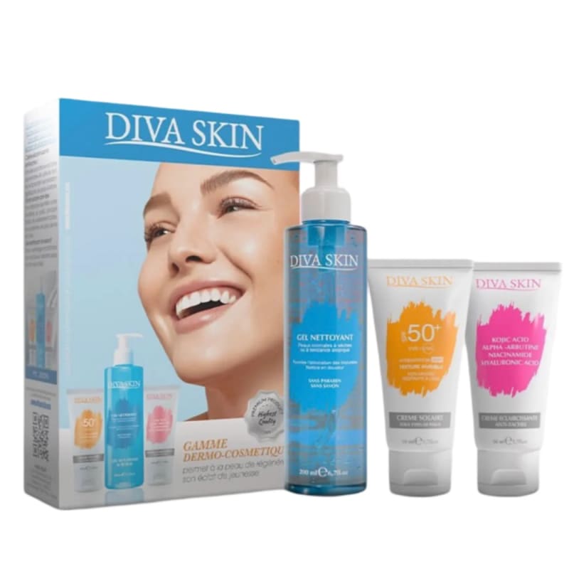 DIVA SKIN PACK (GEL NETTOYANT 200ML+CREME SOLAIRE SPF50+CREME ECLAIR ANTI TACHES)